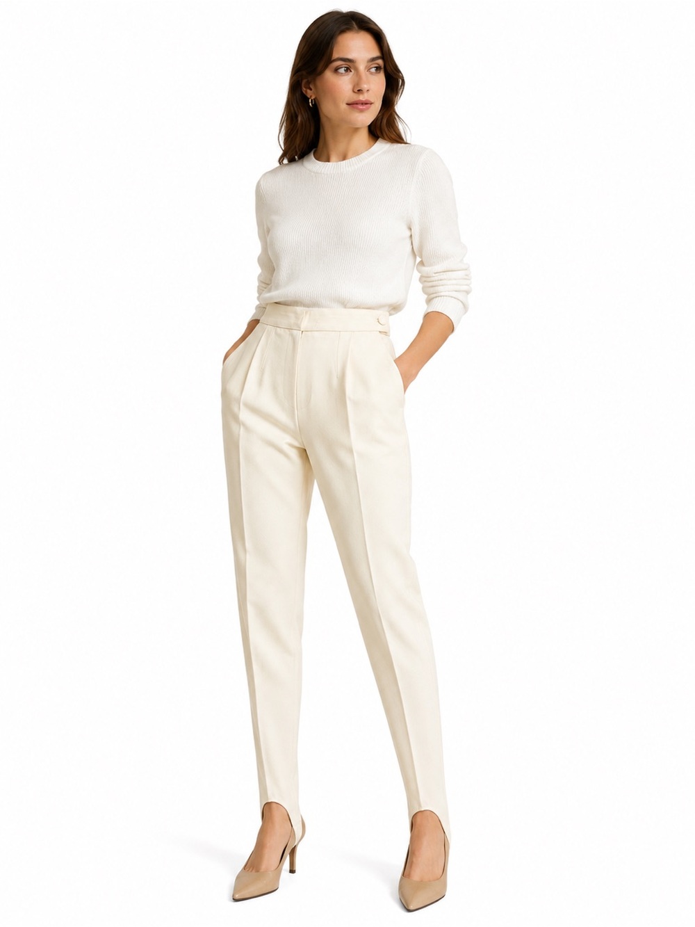 Votre Nom Paris Stirrup Pants Women Size 10 Ivory Cream Made in France Vintage